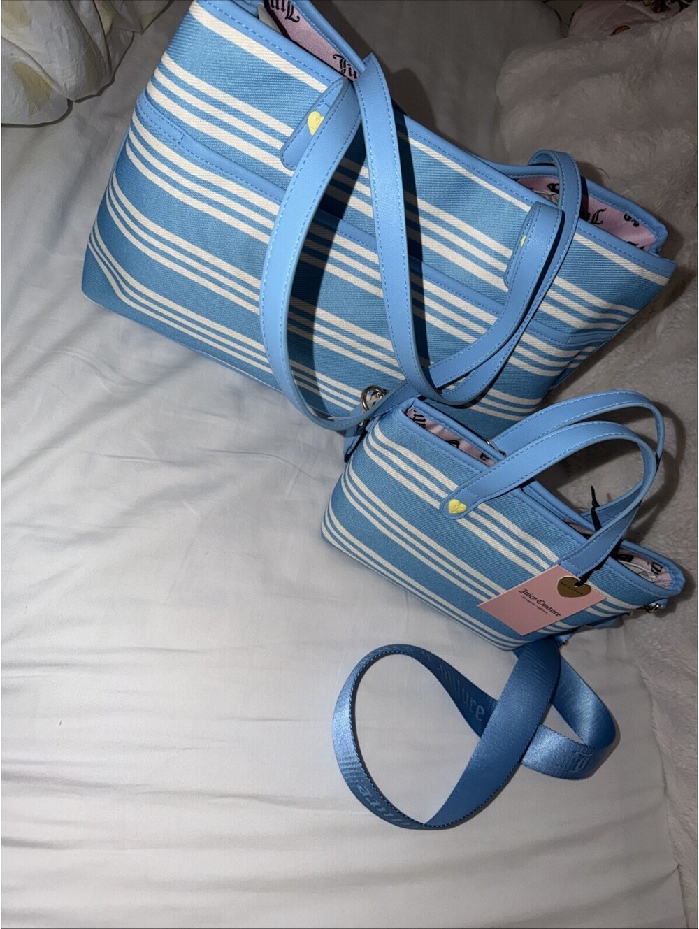 NWT Juicy Couture Juicy Big & Mini Combo Paradise Tote Natural Blue (two Bags)